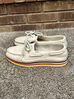 Sperry A/O 2-Eye Stacked EVA Multi Stripe Platform Boat Shoes Cream Leather 8.5